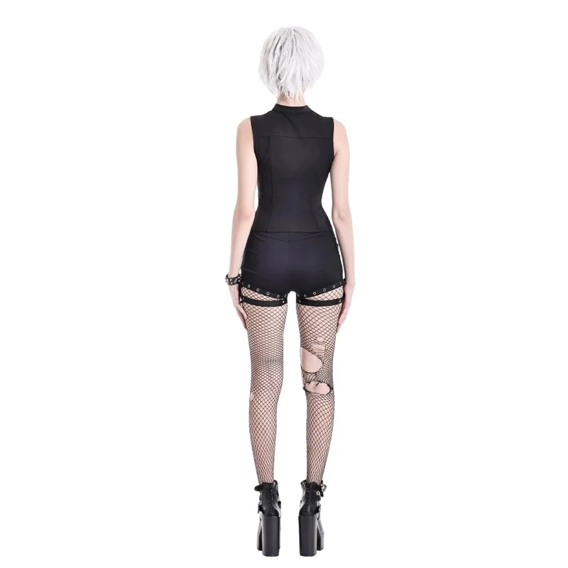 Gothic-Tanktop für Damen mit Ausschnitt, Pentagramm und Schnalle