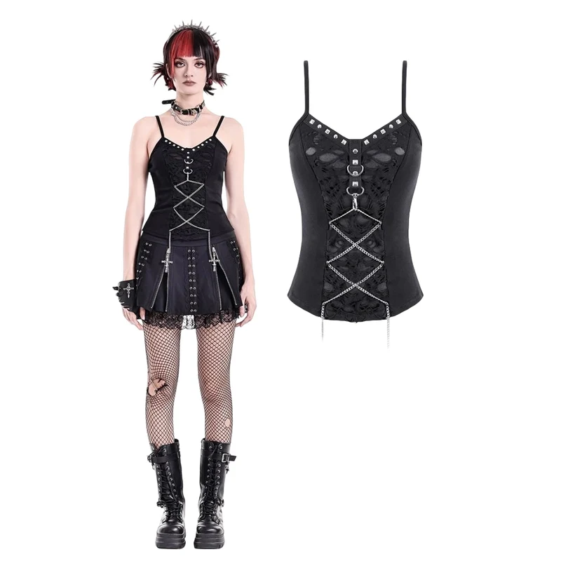 Punk-besetztes Camisole mit Nieten und Kette für Damen