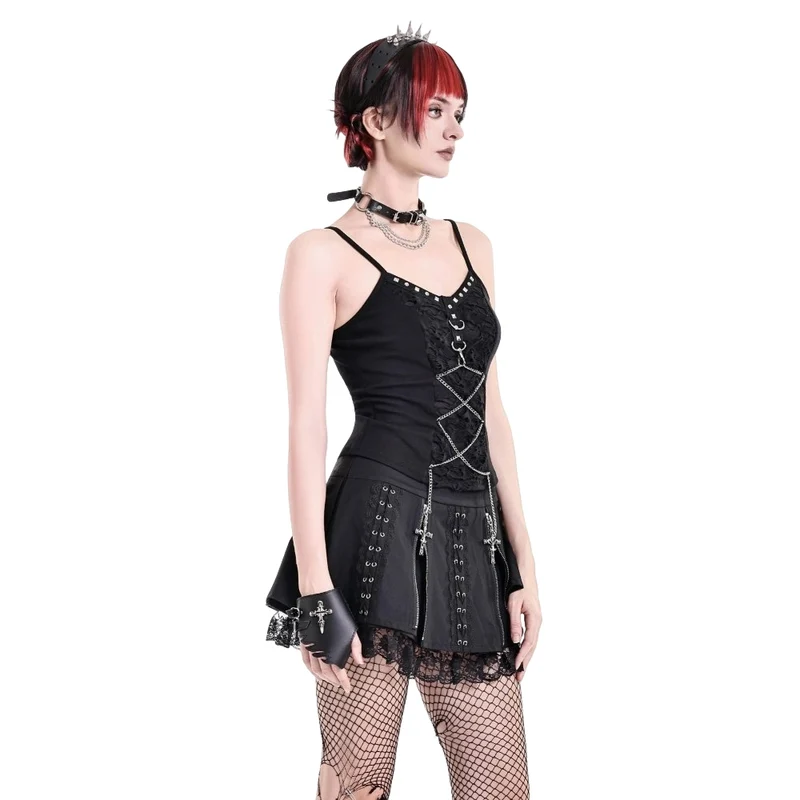 Punk-besetztes Camisole mit Nieten und Kette für Damen