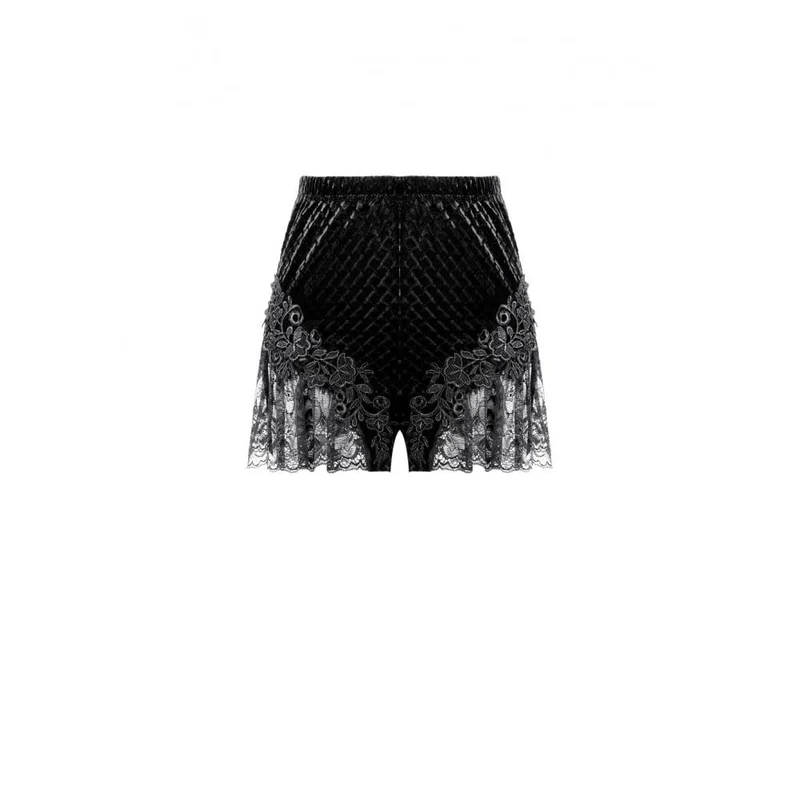 Gothic-Shorts für Damen aus Samt mit floralem Spitzen-Patchwork und Prägung