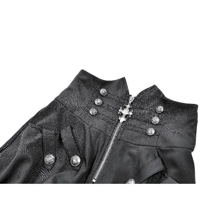 Gothic-Shorts für Damen mit hohem Bund, gekreuztem Reißverschluss, gravierten Knöpfen und Kürbisdekor