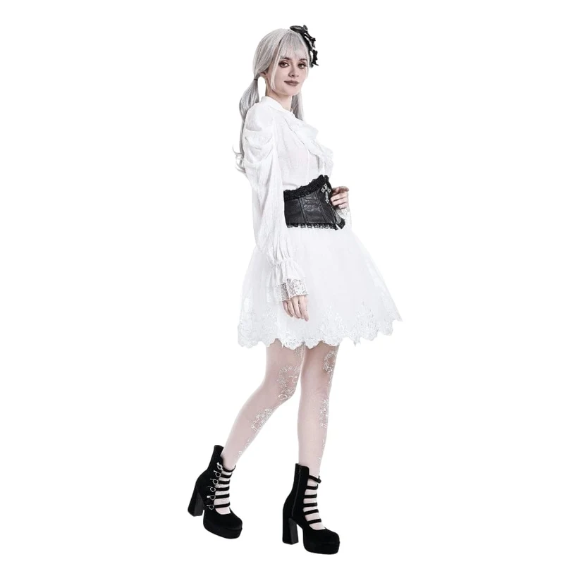 Gothic-Minirock für Damen mit Guipure-Spitzensaum und Lagen aus Mesh