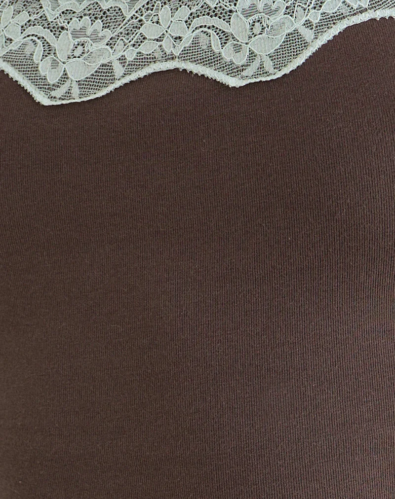 Mishti Cami-Top mit Spitzenbesatz in Dunkelbraun