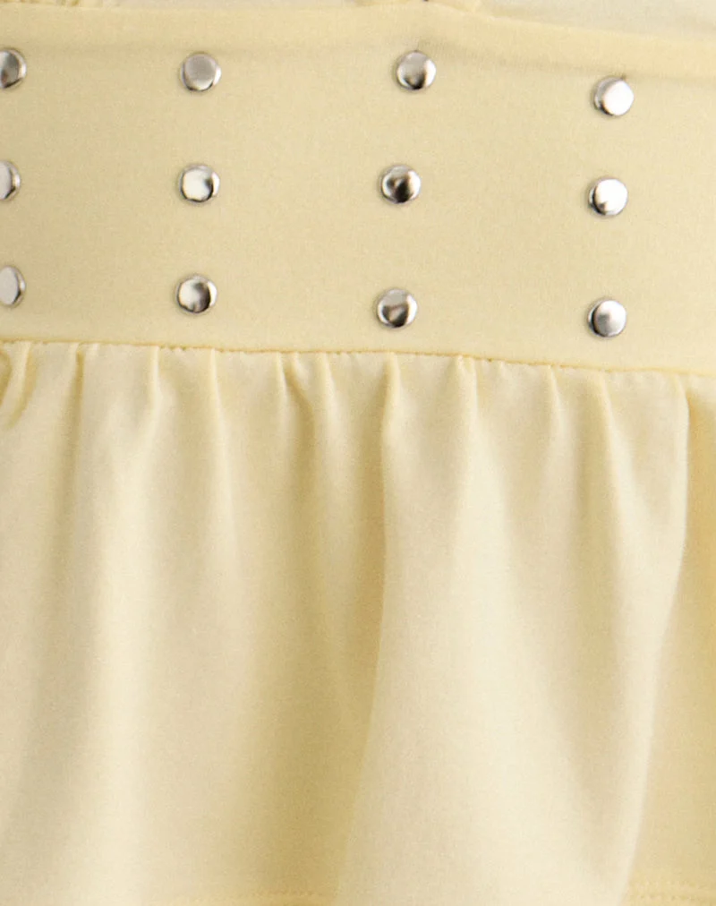 Leisma-Top mit Rüschen aus Jersey in der Farbe „Lemon“ mit Nieten