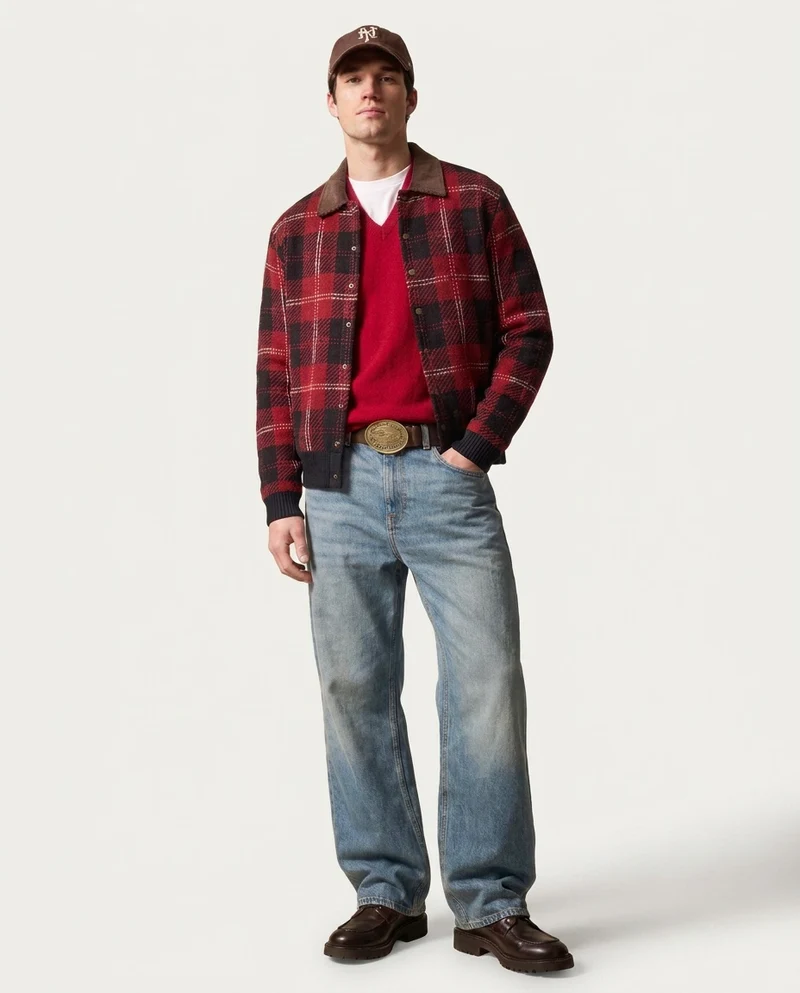 Cardigan con colletto in velluto a coste