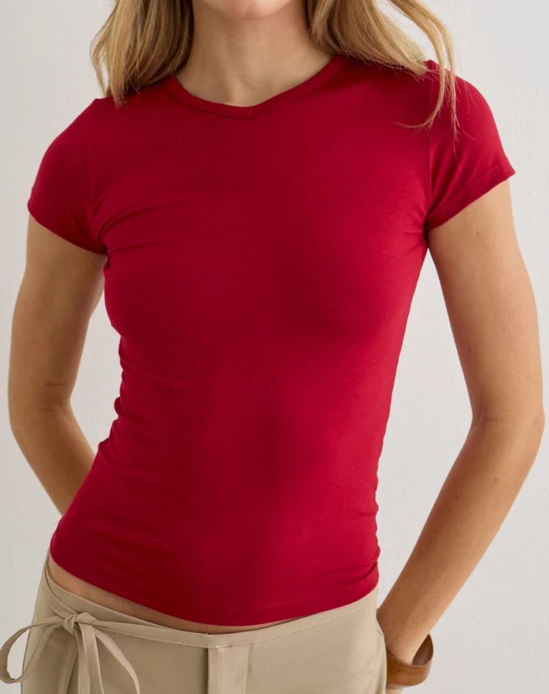 Cash-Top mit hohem V-Ausschnitt in Adrenaline Red