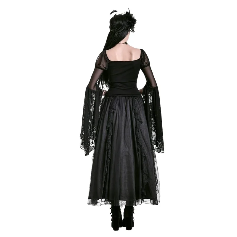 Gothic-Retro-Maxirock aus Rüschen, mehrlagiger Spitze und Mesh für Damen