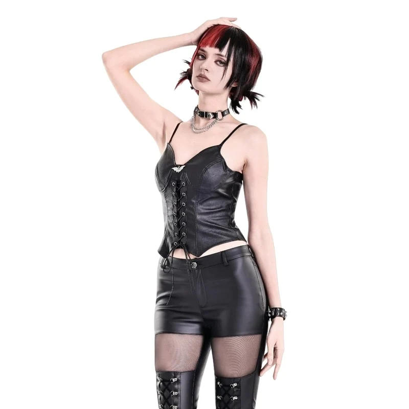 Punk-Crop-Top mit Fledermaus-Dekor und Schnürung für Damen