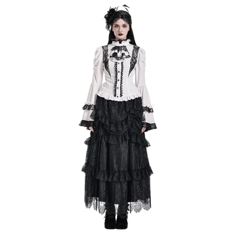 Gothic-Maxirock für Damen mit mehreren Lagen, Rüschen und floraler Spitze