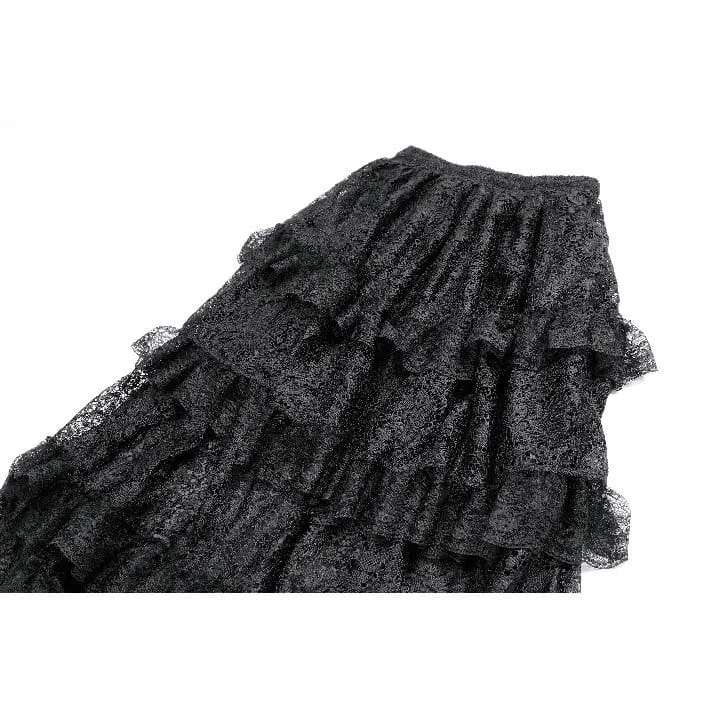 Gothic-Maxirock für Damen mit mehreren Lagen, Rüschen und floraler Spitze