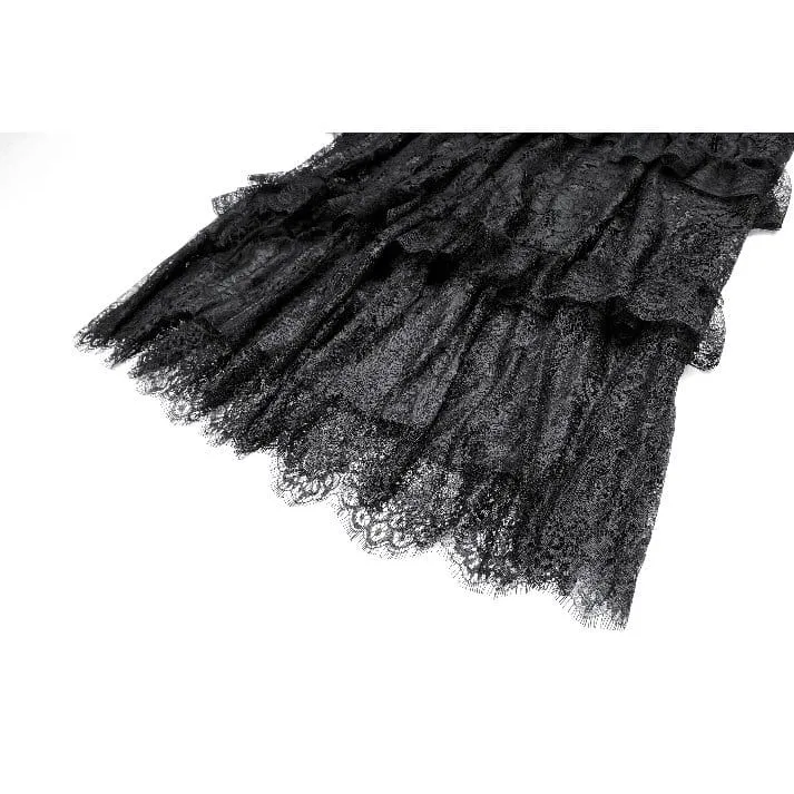 Gothic-Maxirock für Damen mit mehreren Lagen, Rüschen und floraler Spitze