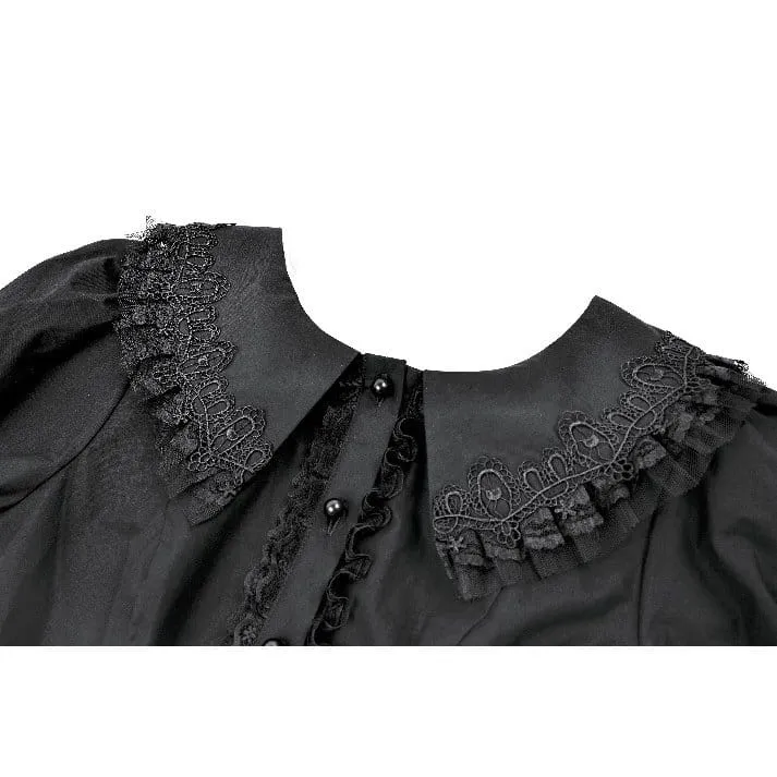 Gothic-Bluse für Damen mit Rüschen, Peter-Pan-Kragen, Puffärmeln und kurzen Ärmeln