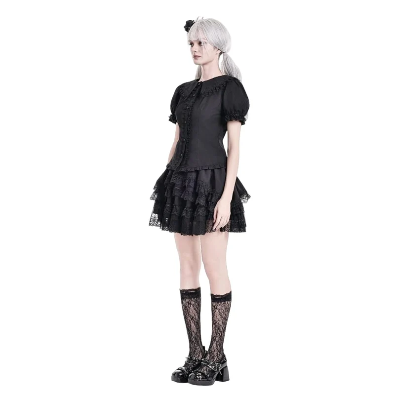 Gothic-Minirock für Damen mit mehrlagiger Spitze und Rüschenbesatz
