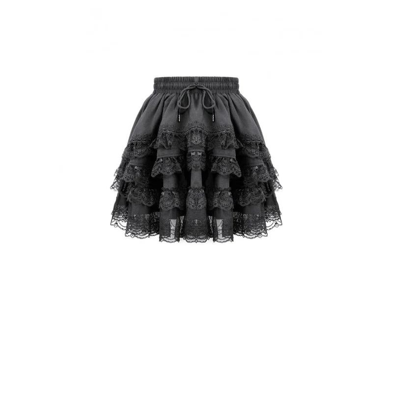 Gothic-Minirock für Damen mit mehrlagiger Spitze und Rüschenbesatz