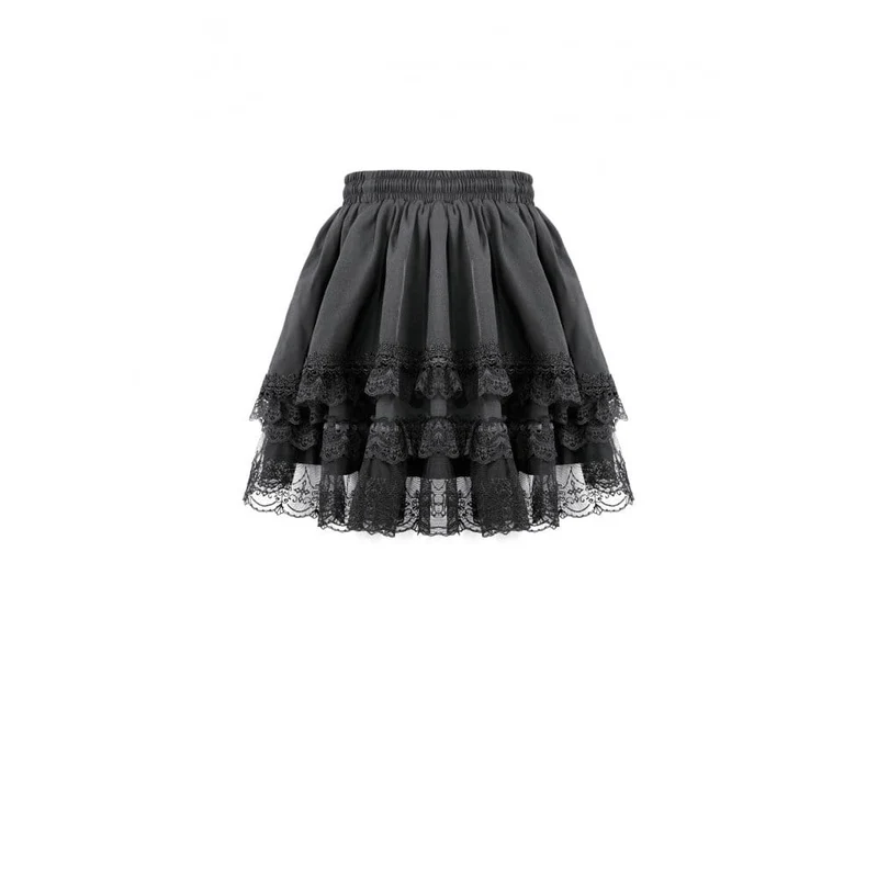 Gothic-Minirock für Damen mit mehrlagiger Spitze und Rüschenbesatz