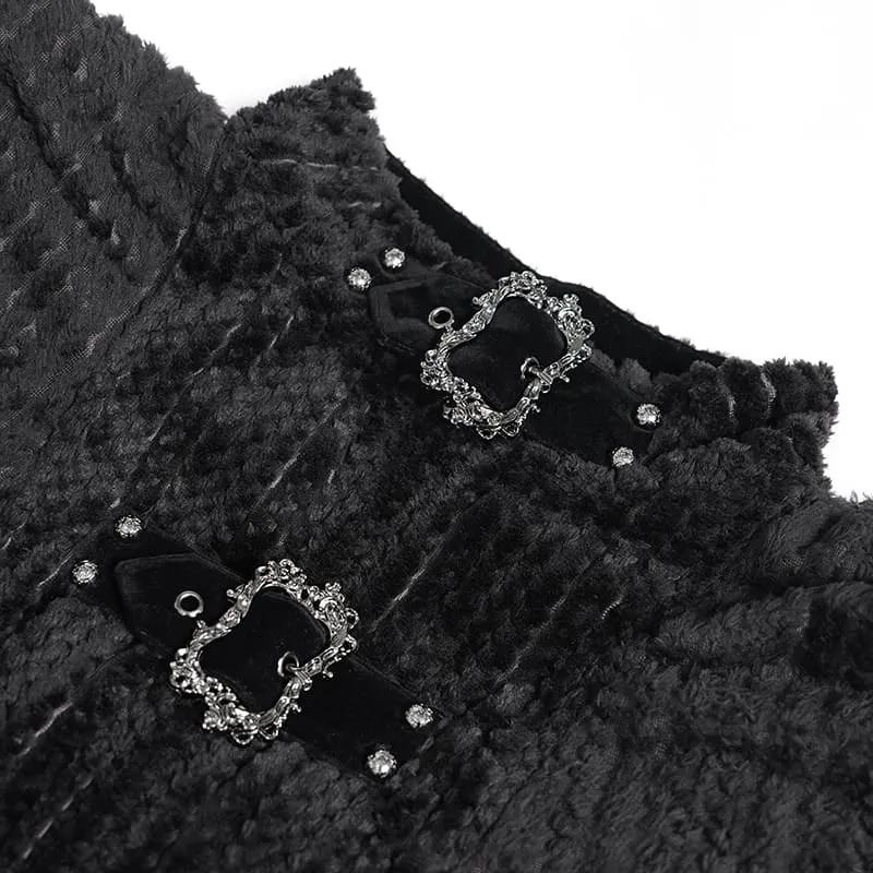 Gothic-Mantel für Damen mit Kunstpelzbesatz, Kapuze und Hexenmotiv