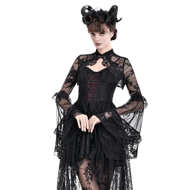 Gothic-Cape für Damen mit floralem Muster, ausgestellten Ärmeln und Mesh-Spitze