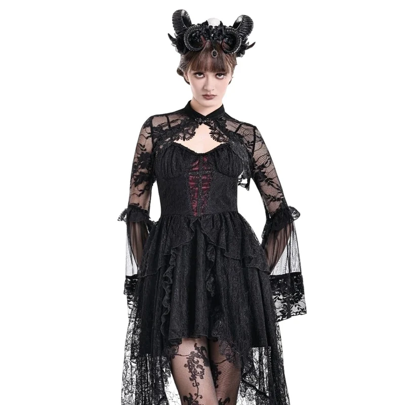 Gothic-Cape für Damen mit floralem Muster, ausgestellten Ärmeln und Mesh-Spitze