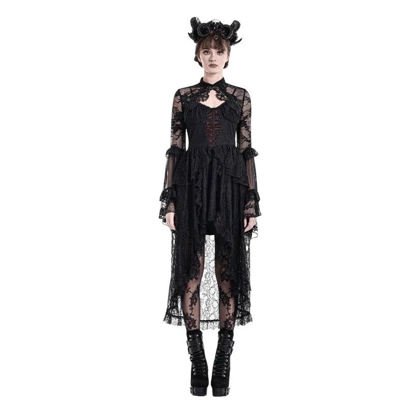 Gothic-Cape für Damen mit floralem Muster, ausgestellten Ärmeln und Mesh-Spitze