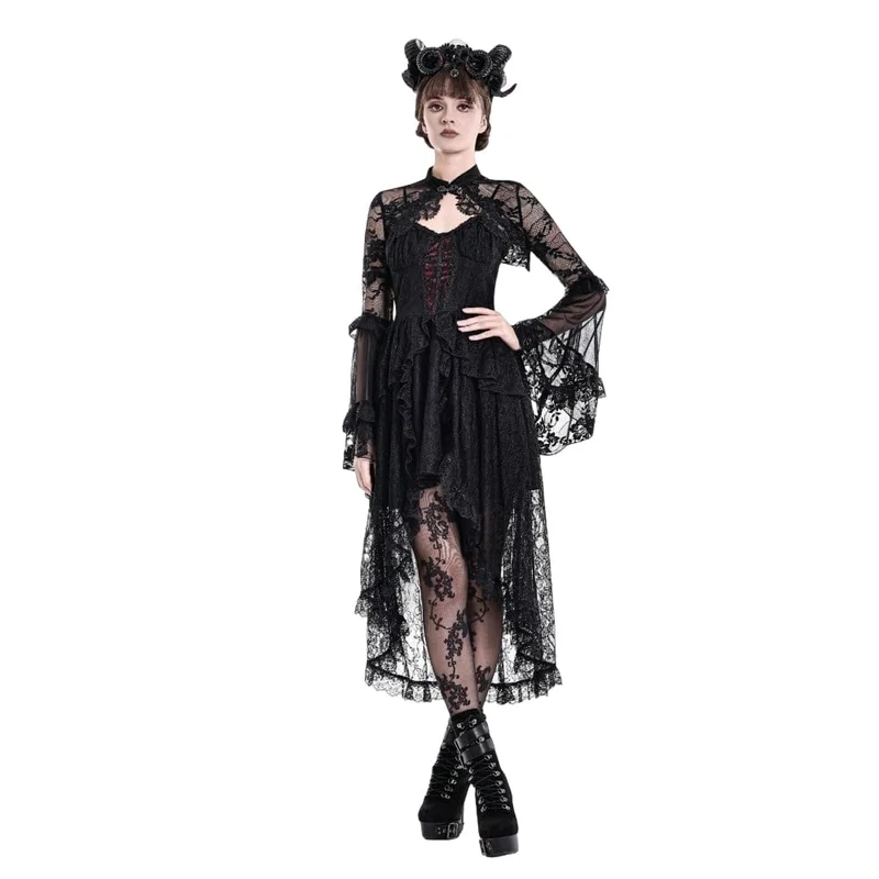 Gothic-Cape für Damen mit floralem Muster, ausgestellten Ärmeln und Mesh-Spitze