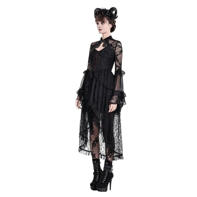 Gothic-Cape für Damen mit floralem Muster, ausgestellten Ärmeln und Mesh-Spitze