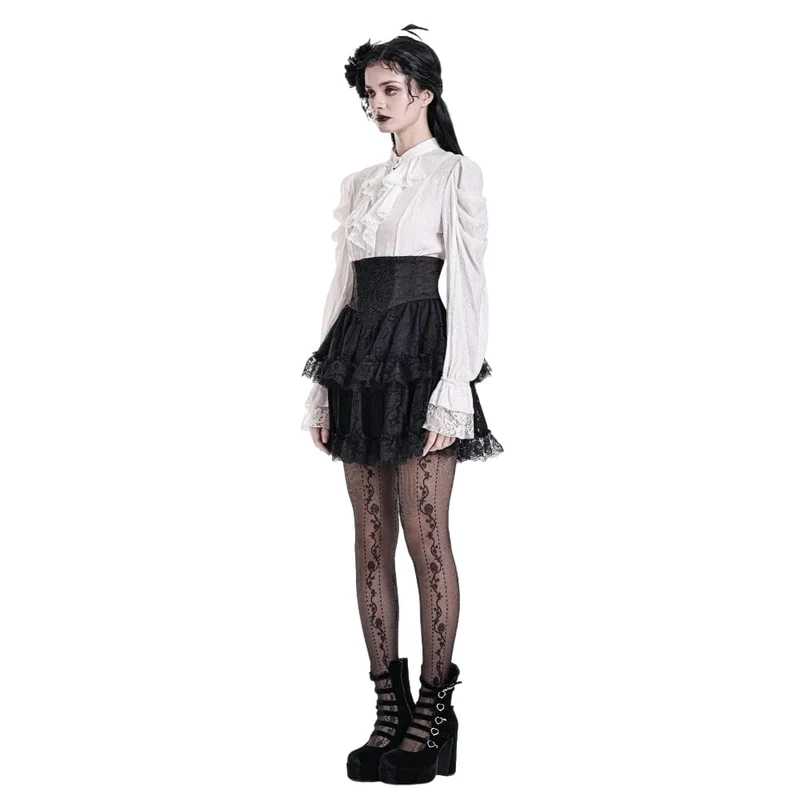 Gothic-Minirock für Damen mit Spitzenapplikationen, Rüschen und hohem Bund