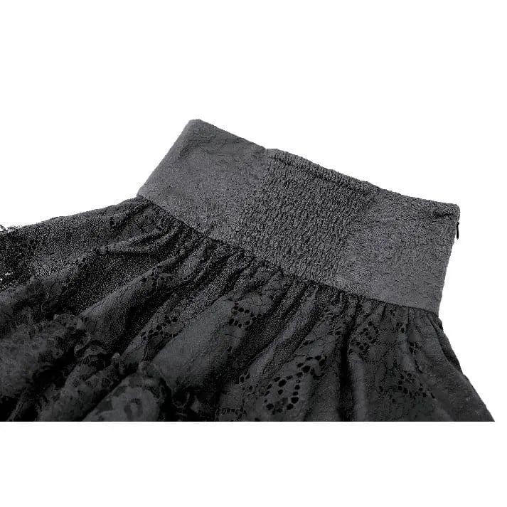 Gothic-Minirock für Damen mit Spitzenapplikationen, Rüschen und hohem Bund