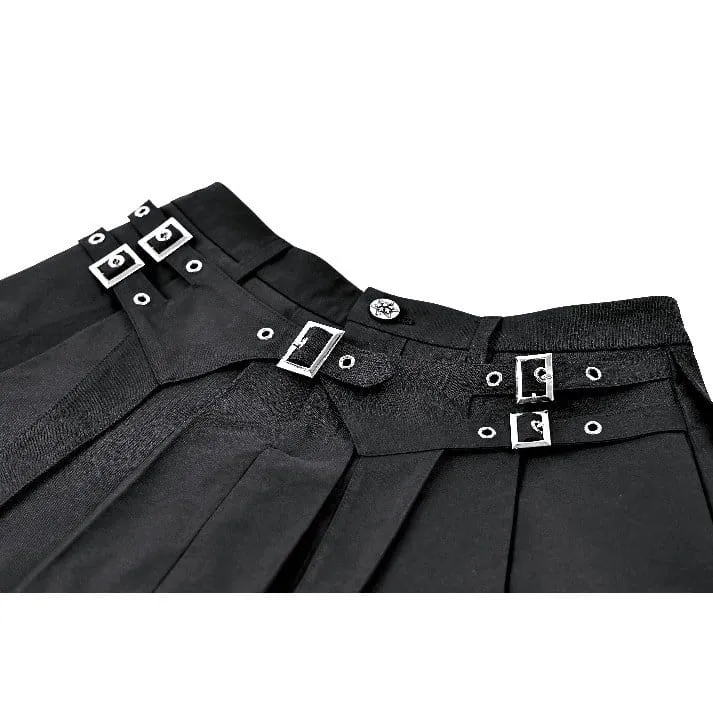 Damen-Punk-Rock mit Spitzen-Patchwork, Schnallenriemen und Falten
