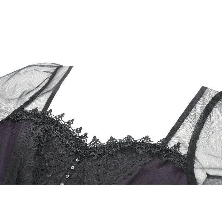Gothic-Maxikleid für Damen, violett, mit eckigem Kragen und ausgestellten Ärmeln, Hochzeitskleid