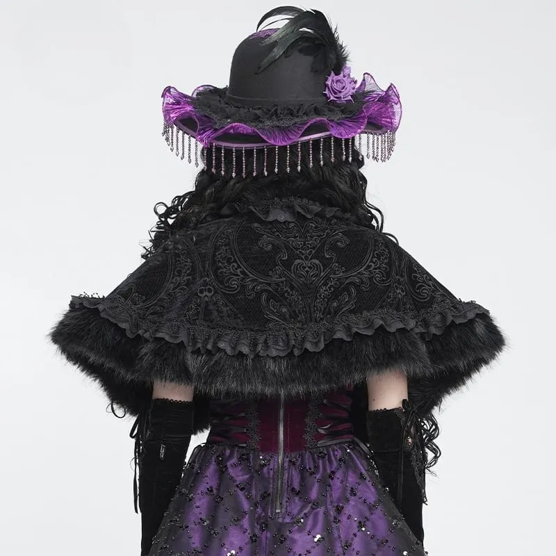 Gothic-Jacquard-Umhang für Damen mit Rosenperlen