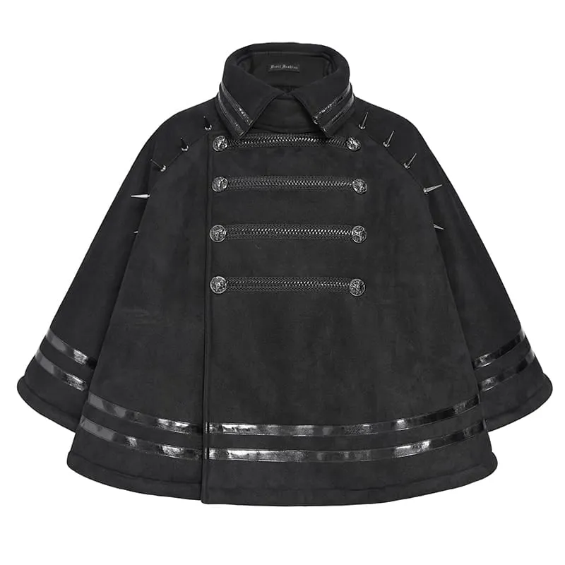 Gothic-Umhang für Damen mit Stehkragen, Stacheln und asymmetrischer, schräger Knopfleiste