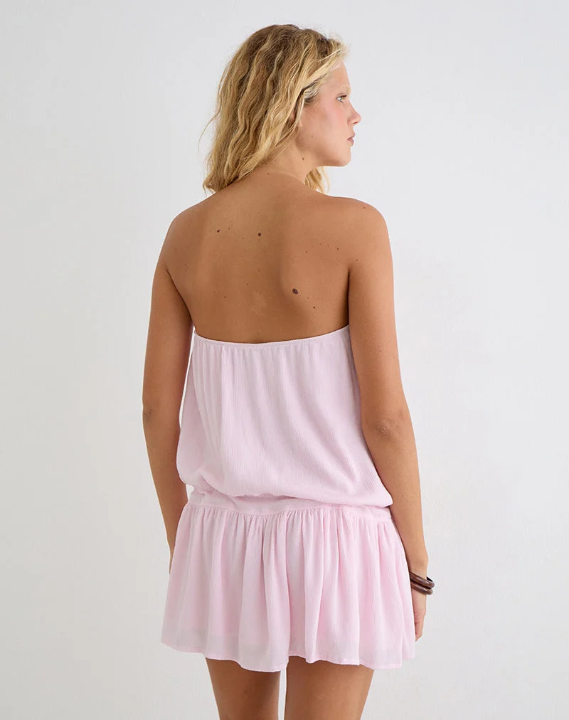 Moka-Minikleid in Hellrosa mit Crinkle-Optik
