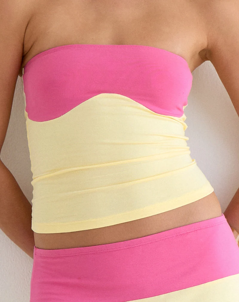 Liv-Top aus Rayon-Jersey in Zitronengelb und Dunkelrosa