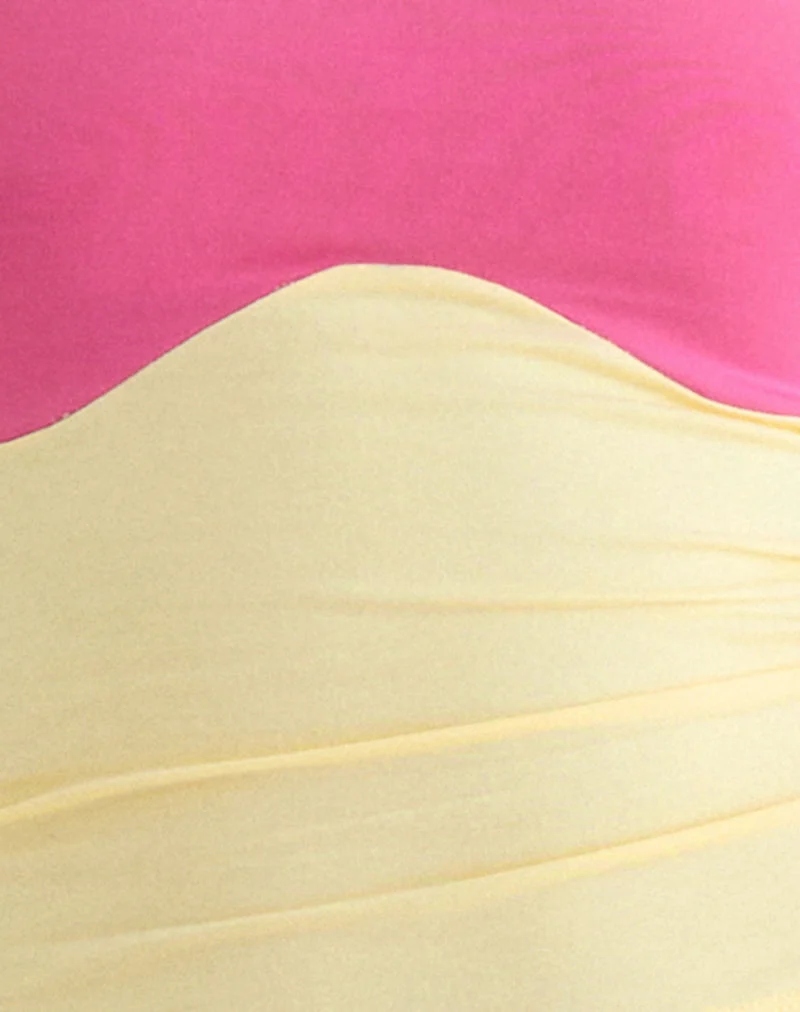 Liv-Top aus Rayon-Jersey in Zitronengelb und Dunkelrosa