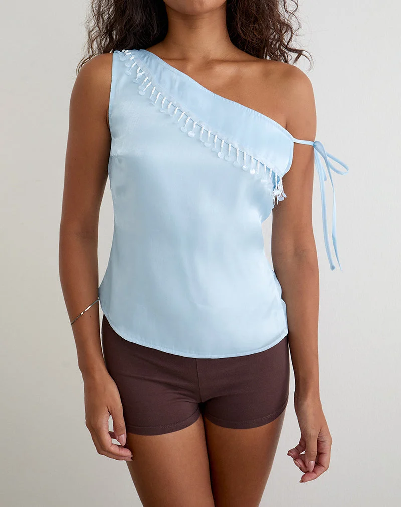 Dalvia-Oberteil aus Satin-Organza in Hellblau