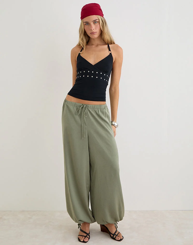 Brizid Ballonhose aus Crinkle-Satin in Khaki