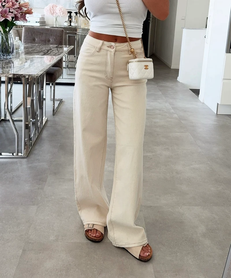 Stretch Dad Fit Mid Rise Jeans Henrika Creme