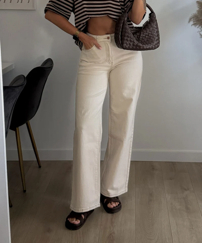 Stretch Dad Fit Mid Rise Jeans Henrika Creme