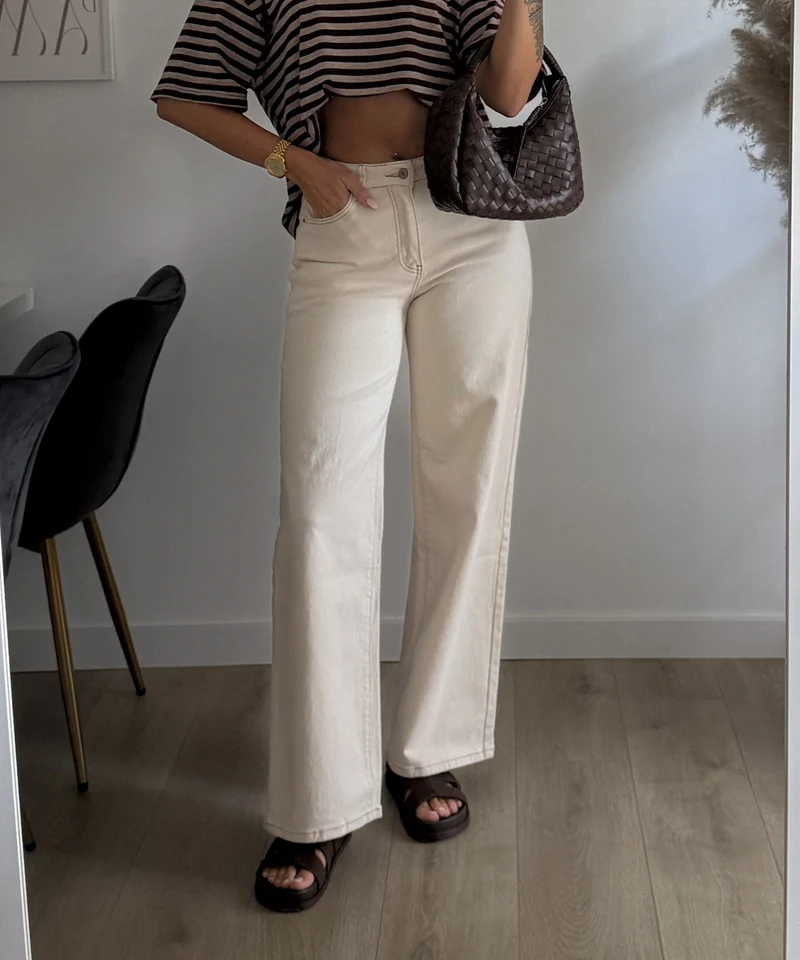 Stretch Dad Fit Mid Rise Jeans Henrika Creme