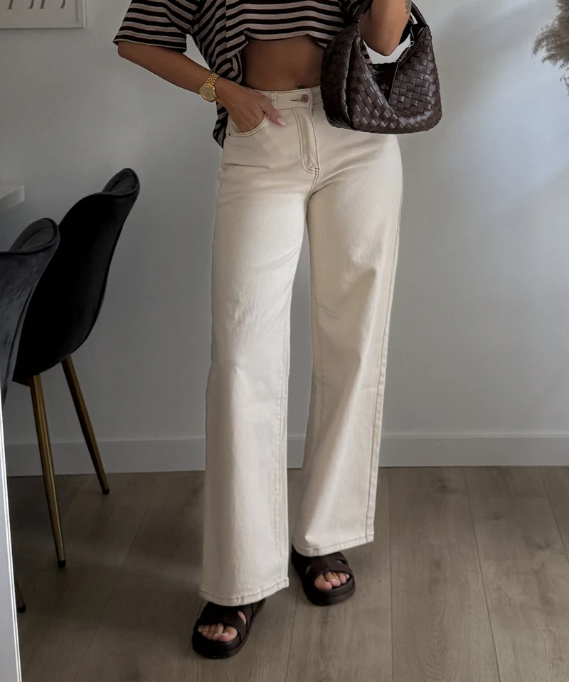 Stretch Dad Fit Mid Rise Jeans Henrika Creme