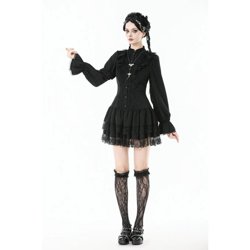 Gothic-Kleid mit Rüschen und Puffärmeln für Damen, Abschlusskleid