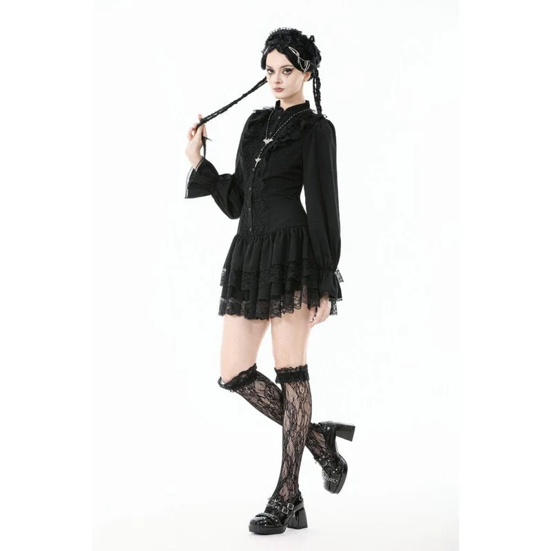 Gothic-Kleid mit Rüschen und Puffärmeln für Damen, Abschlusskleid
