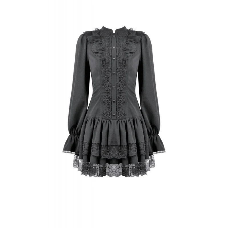Gothic-Kleid mit Rüschen und Puffärmeln für Damen, Abschlusskleid