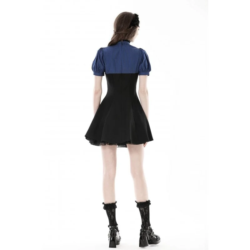 Damen-Grunge-Kleid mit Stehkragen und Streifenmuster
