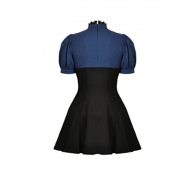 Damen-Grunge-Kleid mit Stehkragen und Streifenmuster
