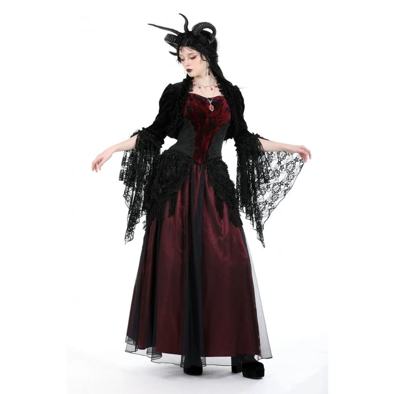 Gothic-Umhang aus Samt mit Puffärmeln und Rüschen für Damen