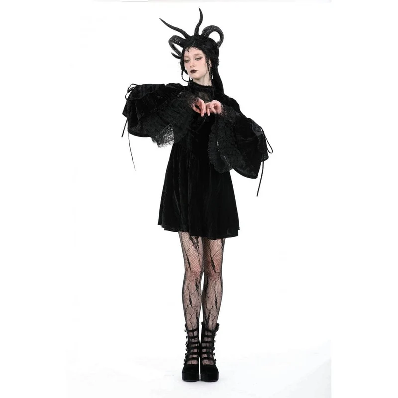 Damen-Gothic-Spitzensamtkleid mit ausgestellten Ärmeln