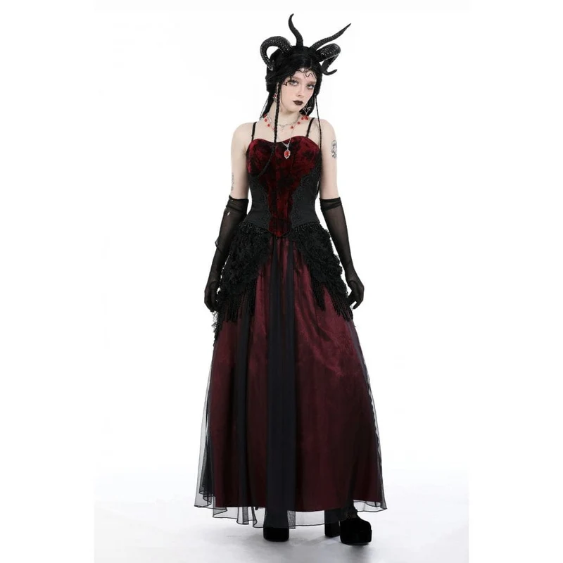 Damen-Gothic-Rock mit Blumenmuster und Quasten-Mesh-Spleiß