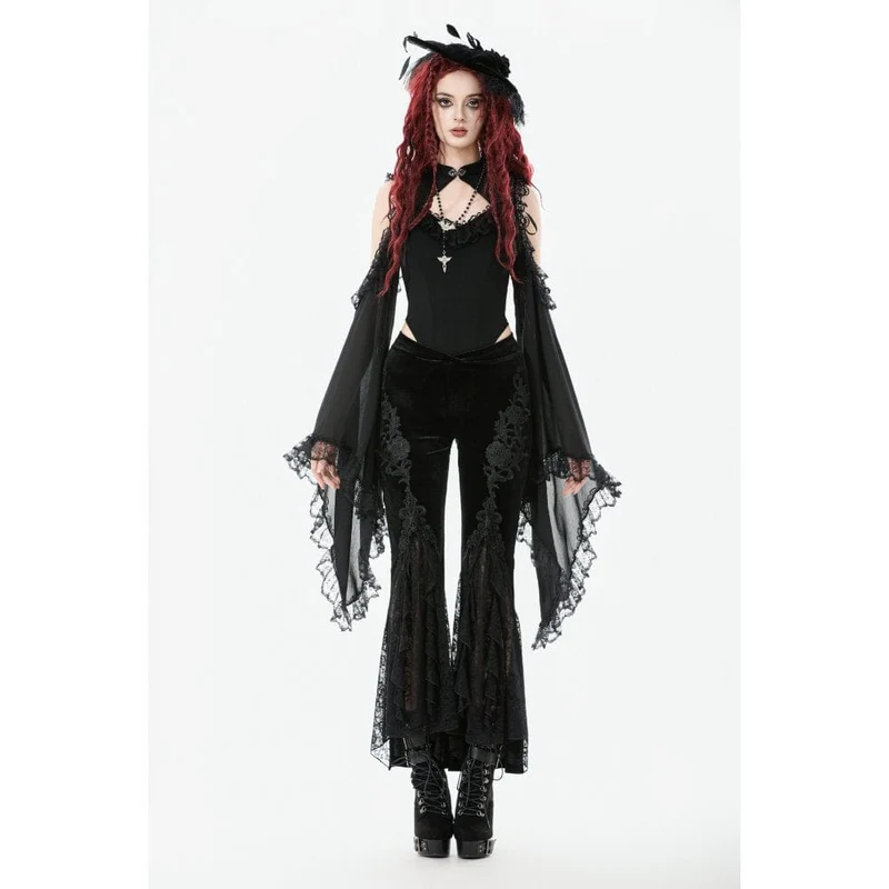 Gothic-Schlaghose mit Blumenstickerei für Damen