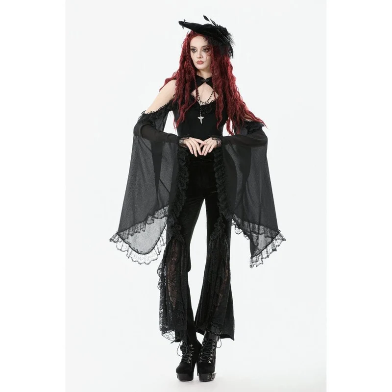 Gothic-Schlaghose mit Blumenstickerei für Damen